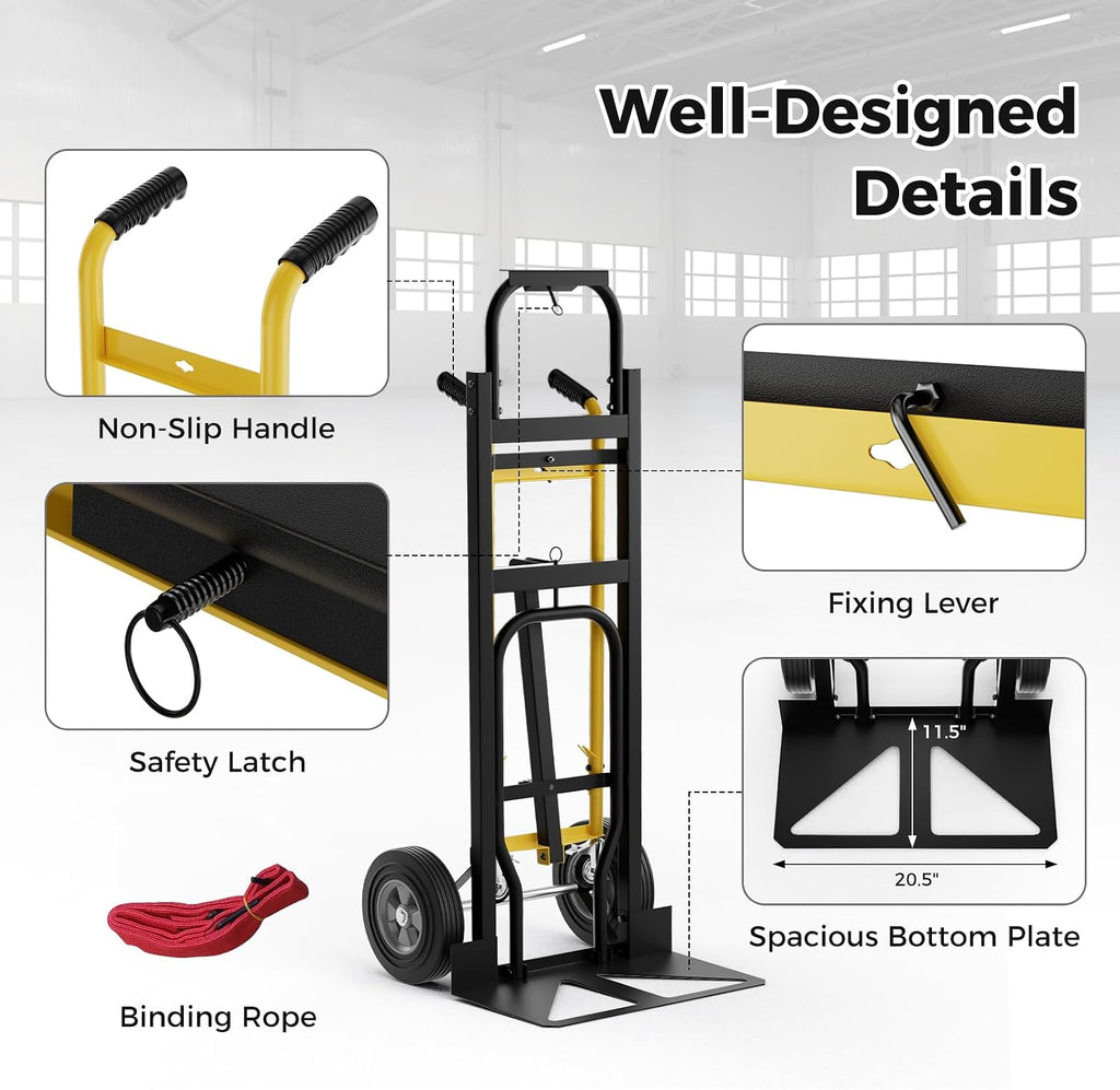 Goplus Convertible Hand Truck, 3-in-1 Metal Dolly Cart with 4 Wheels (2 Lockable), 1000 LBS Capacity, Safety Straps, Heavy-Duty Collapsible Folding Cart for Moving Home, Garage, Shop