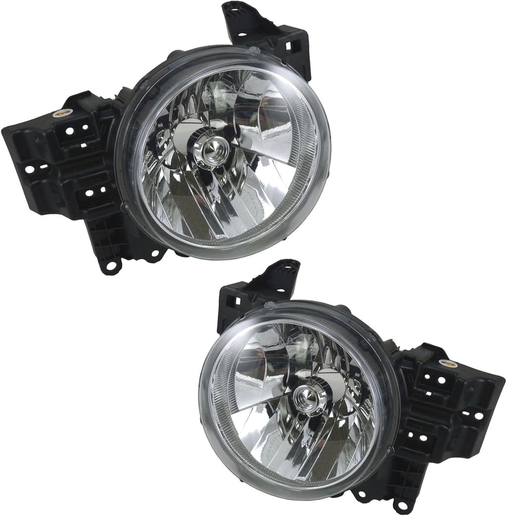 TRQ Driver and Passenger Side Headlight Assembly Set Compatible with 2007–2014 Toyota FJ Cruiser
