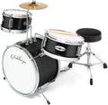 Ashthorpe 3-Piece Complete Drum Set - Beginner Kit with 14' Bass, Adjustable Throne, Cymbal, Pedal & Drumsticks - Black