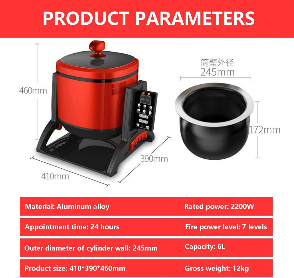 Automatic Stir Fry Machine, 360° Rotatable Food Steamer Stir Fry Robot, Aluminum Alloy Support Frame Automatic Slow Cooker For Kitchen Cooking, Rice, Soup, Frying, Stewing 6L