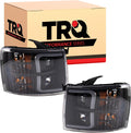 TRQ 2 Piece Headlight Assembly Set Performance Halogen LED C Light Bar Black Bezel Driver & Passenger Side Compatible with Chevrolet Chevy Silverado 1500 2007-2013 2500 HD 3500 HD 2007-2014