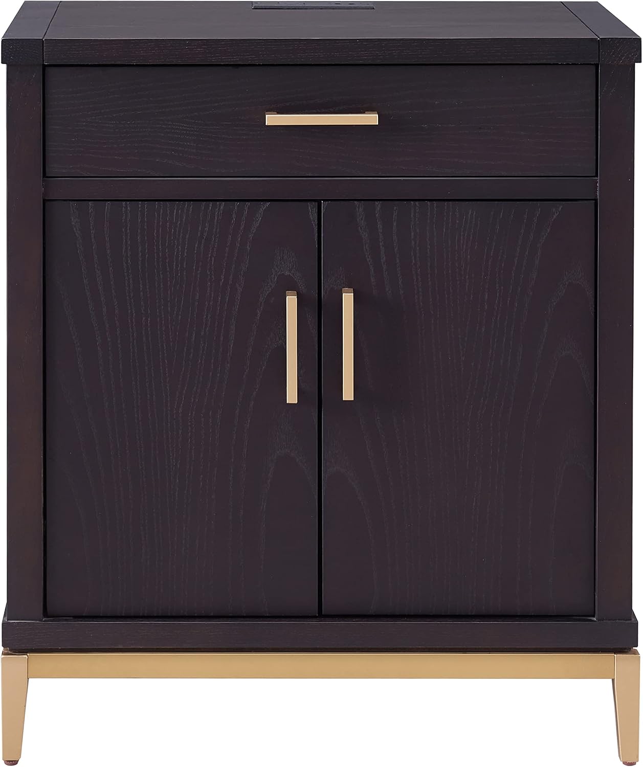 Leick Home Julien Nightstand Side Table One Drawer and Lower Cabinet Modern – Fast Charging Station – Durable Solid Wood – Living Room, Bedroom, Office, Black with Gold Trim, 9079–BLKGD