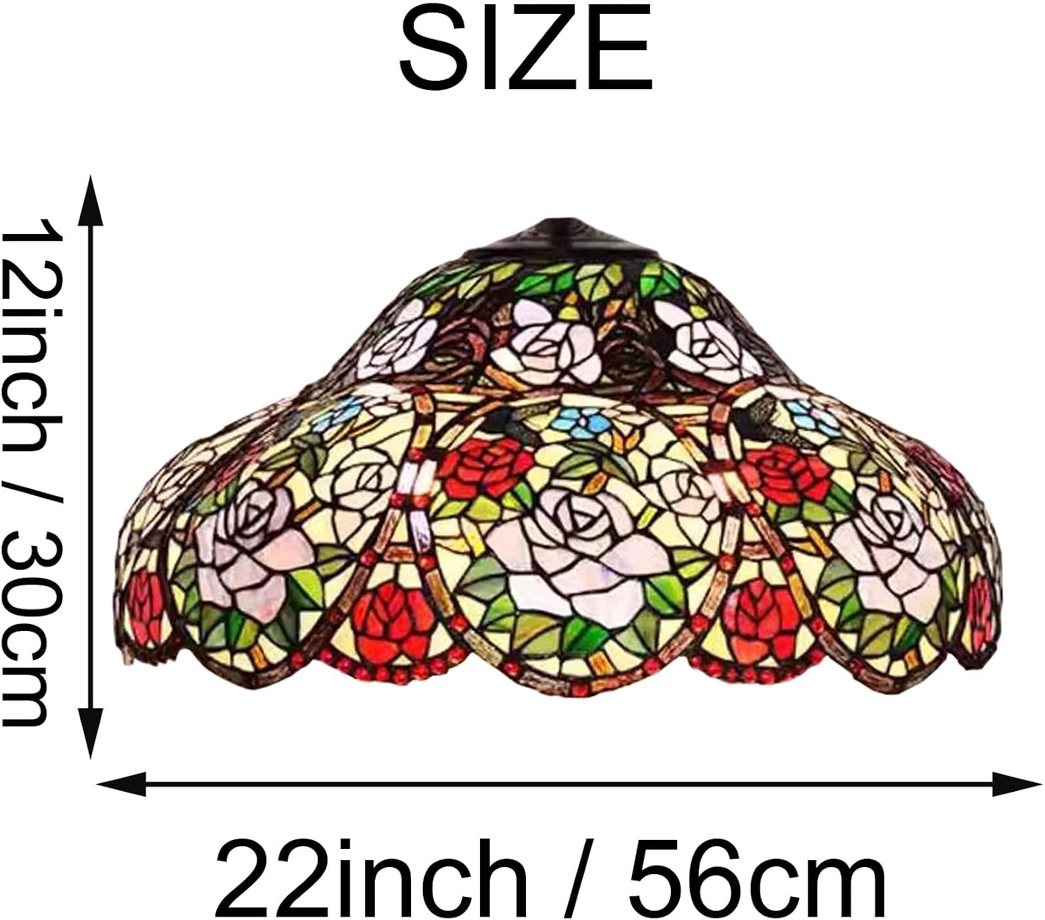 Tiffany Style Traditional Handmade 22 Inch Wide Rose Flower Design Stained Glass Lampshade Replacement Only Retro Red Blue Pink Floral Light Cover Accessories for Table Lamp Pendant Light