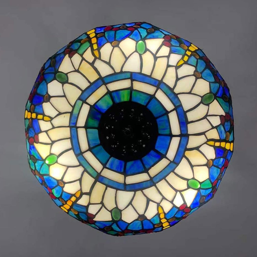 Blue Dragonfly Lamp Shade Replacement Only 16X9 Inch Tiffany Style Stained Glass Lampshades Vintage White Blue Glass Beads Light Cover for Table Lamp Pendant Light Floor Lamp Ceiling Lamp