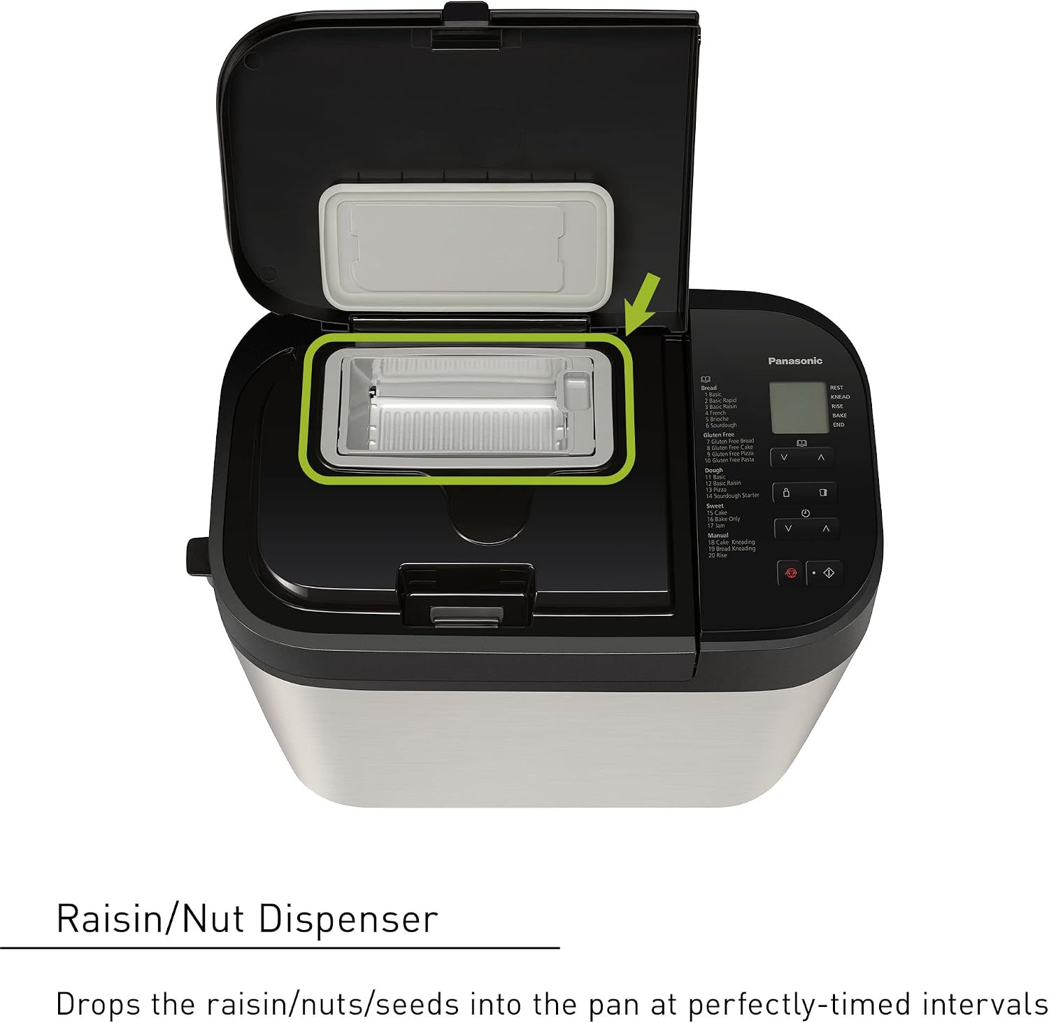 Panasonic Bread Machine, Automatic Bread Maker with 20 Presets and Advanced Temperature Sensor for Bread, Cake, and Pizza, Gluten Free Baking, Raisin Nut Dispenser - SD-R2550