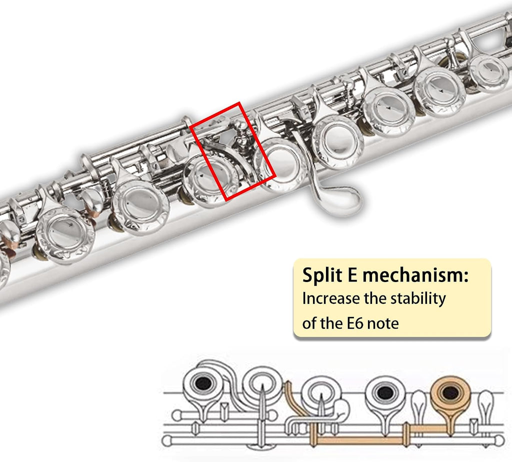 BAHAMUT Silver-Plated Carving B Foot Flute, 17 Open Hole Flauta with Offset G, Split E Mechanism, 17 Key Flute Instrument for Professional Performance