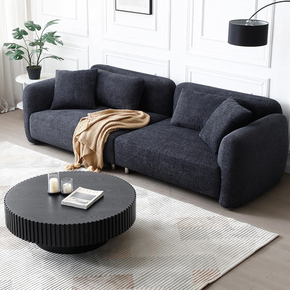 ø39.37'' Black Round Coffee Table for Living Room Wood Coffee Table Contemporary Circle Coffee Table with Pedestal Centry Table, Easy Assembly