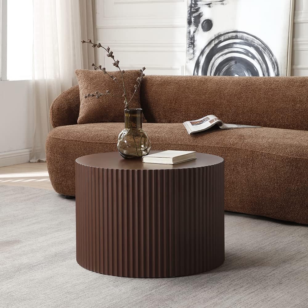 WILLIAMSPACE Nesting Coffee Table Set of 2, Matte Brown Round Wooden Coffee Tables, Modern Luxury Side Tables Accent End Table for Living Room Apartment, 23.62'*23.62'*15.75'H (Brown-Round)