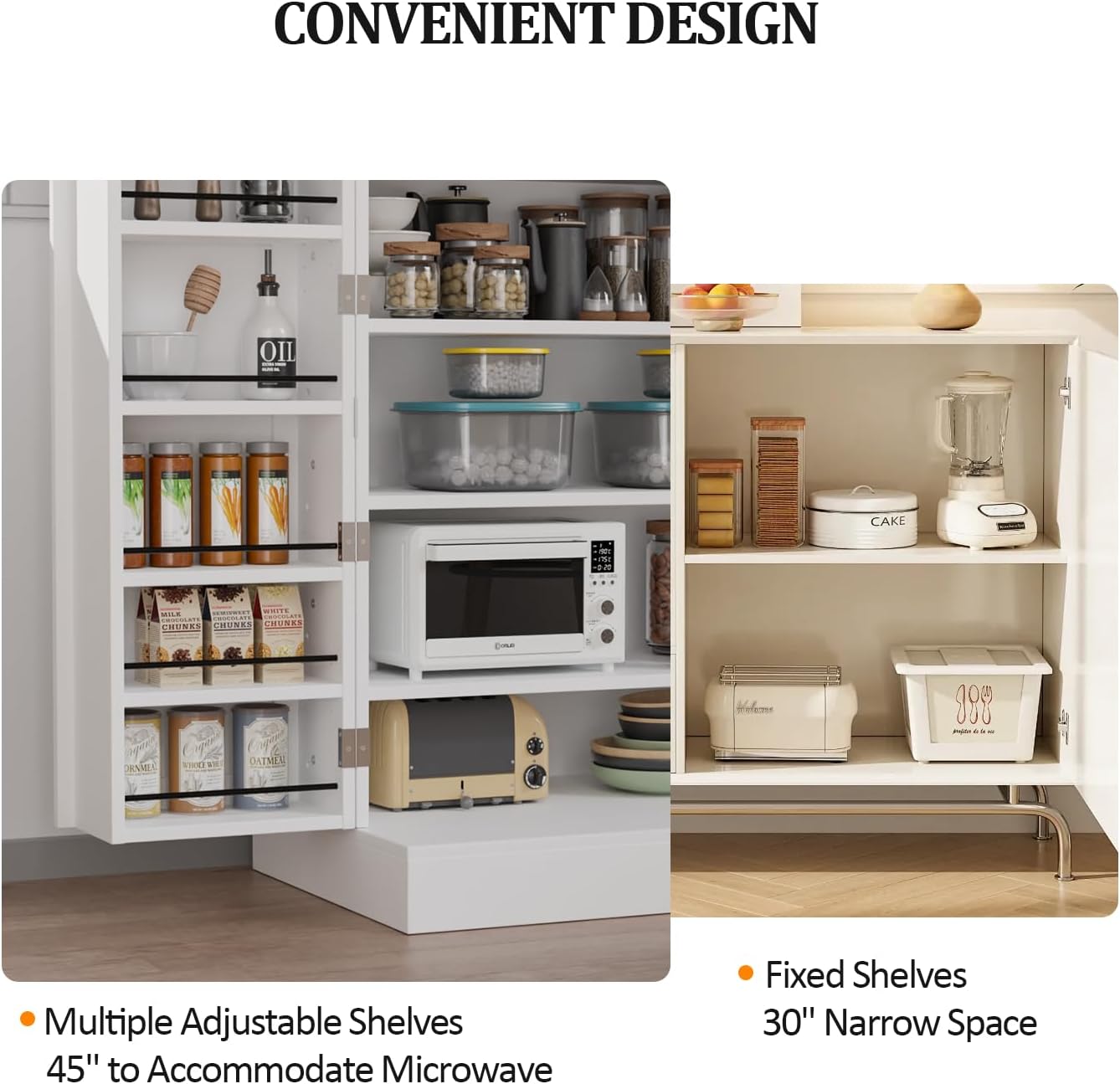 VINGLI 40 Inch White Pantry Cabinet with Doors, Small Kitchen Pantry Storage Cabinet Freestanding, Food Pantry Cabinet with Adjustable Shelves & Door Storage for Kitchen Dining Room Living Room