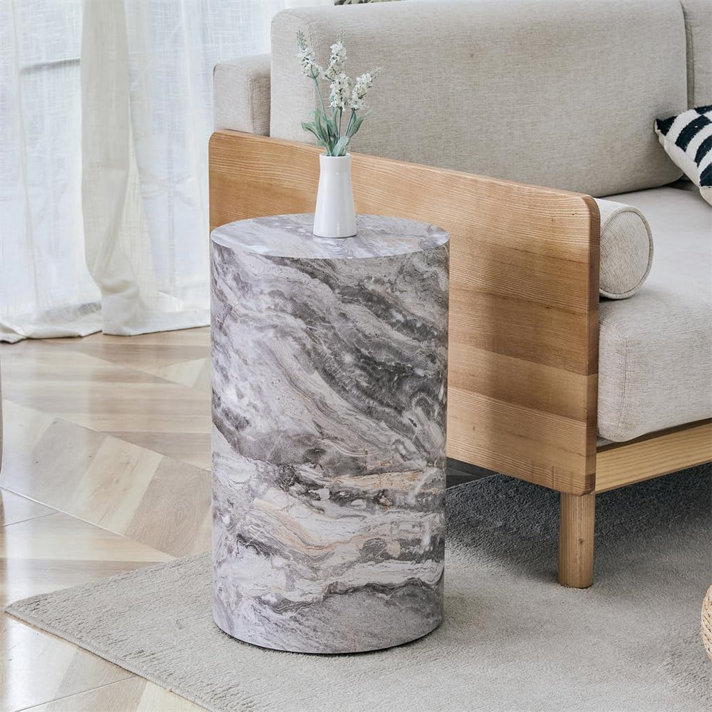 Round End Table Living Room Table, Faux Marble Sofa Couch Side Table, Bedside Nightstand for Small Spaces, Bedroom