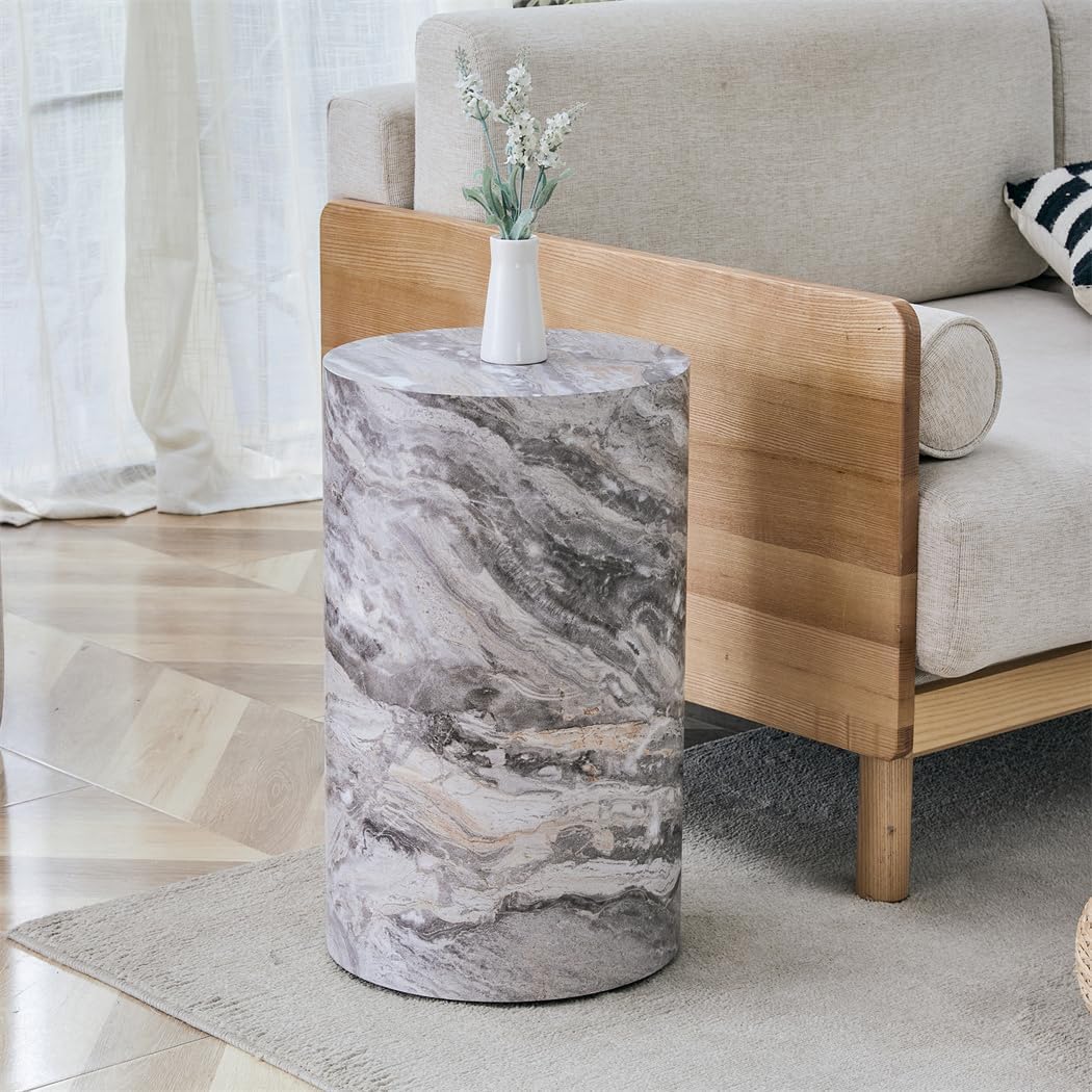 Round End Table Living Room Table, Faux Marble Sofa Couch Side Table, Bedside Nightstand for Small Spaces, Bedroom