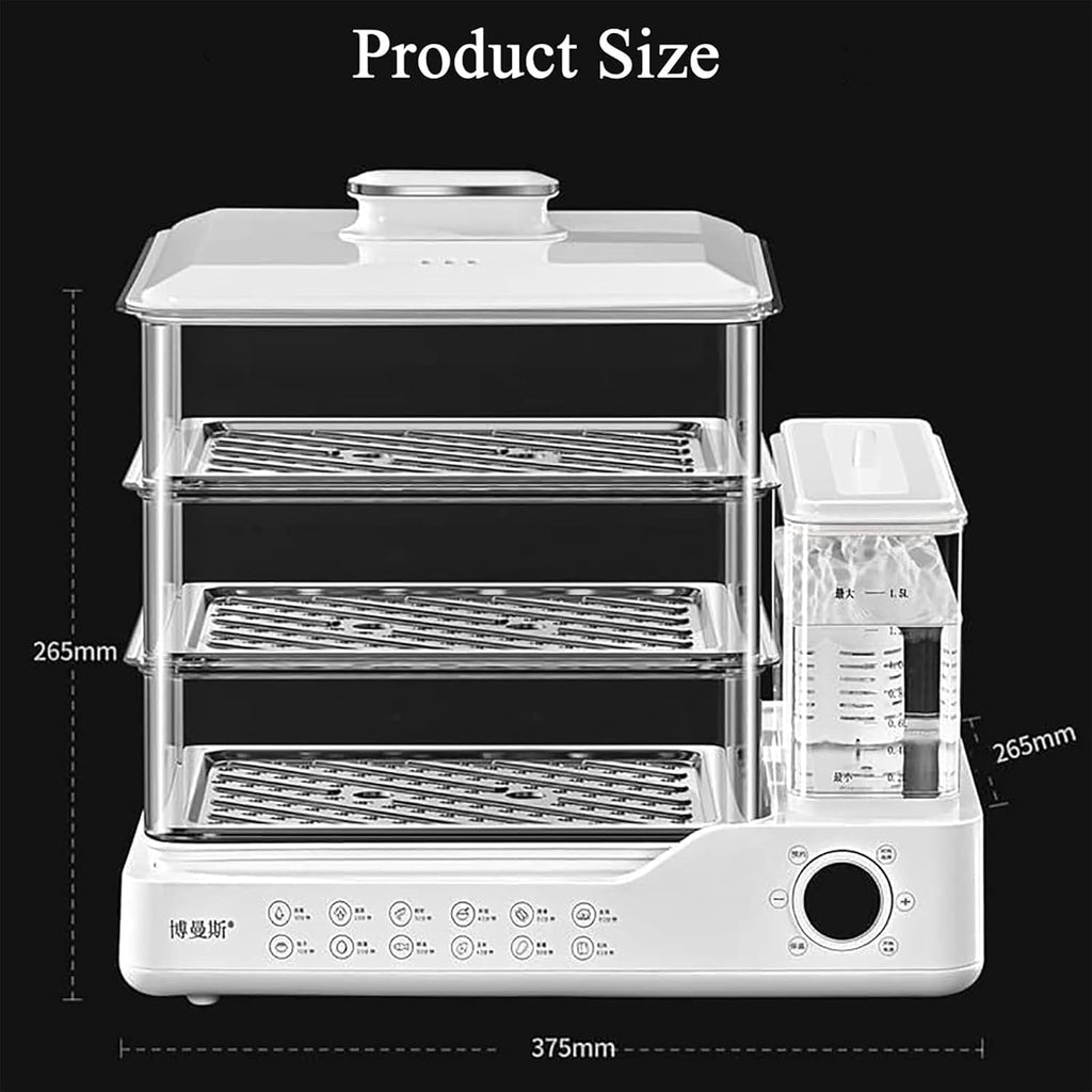 3-Tier Electric Food Steamer with Touch Screen, 12H Timer, Independent Water Tank - Ideal for Healthy Cooking, Vegetables, Rice, and Seafood - Compact & Efficient Kitchen Appliance