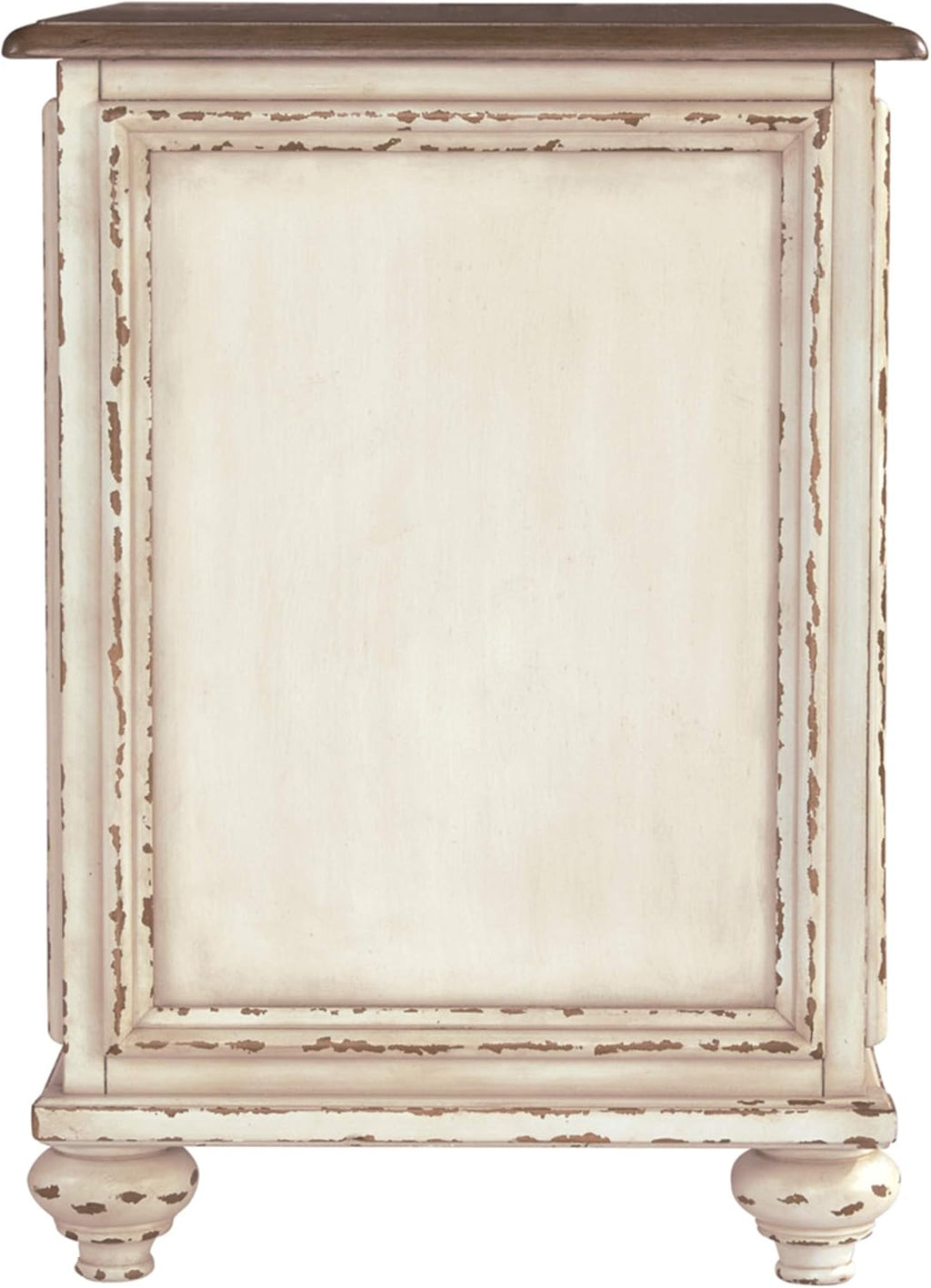 Signature Design by Ashley Realyn Farmhouse Chair Side End Table with Cabinet For Storage, Antique White & Brown
