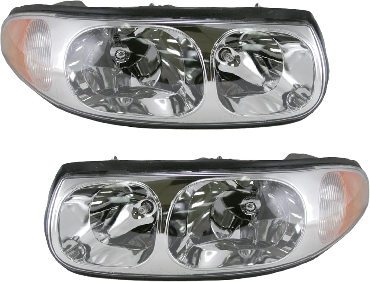 TRQ Driver and Passenger Side Headlight Assembly 2 Piece Set Compatible with 20002005 Buick LeSabre without Lined or Fluted Hi-Beam Lens