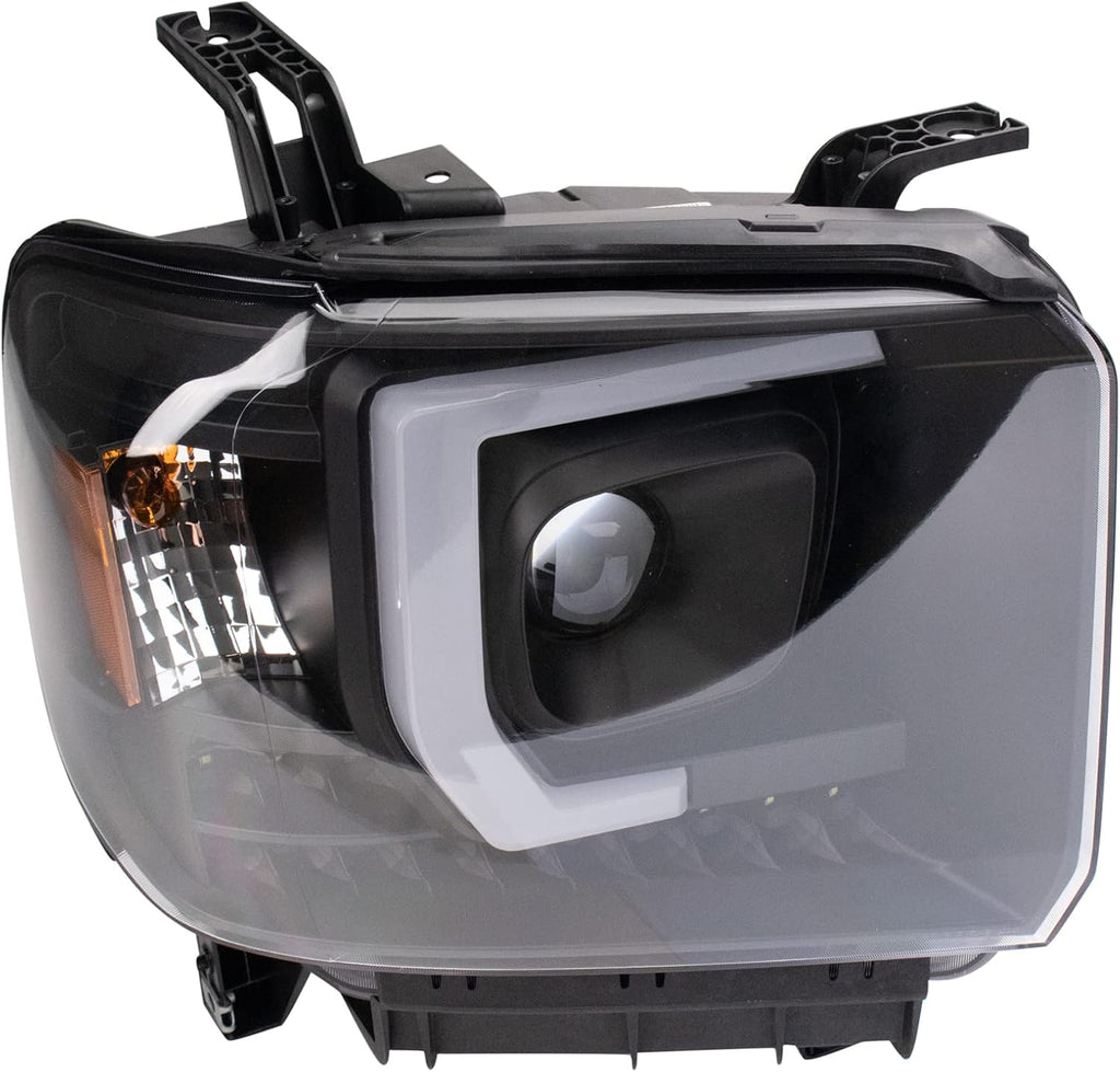 TRQ Performance Driver and Passenger Side Headlight Assembly Set Black Housing Compatible with 14-18 GMC Sierra 1500 15-19 GMC Sierra 2500 HD 15-19 GMC Sierra 3500 HD