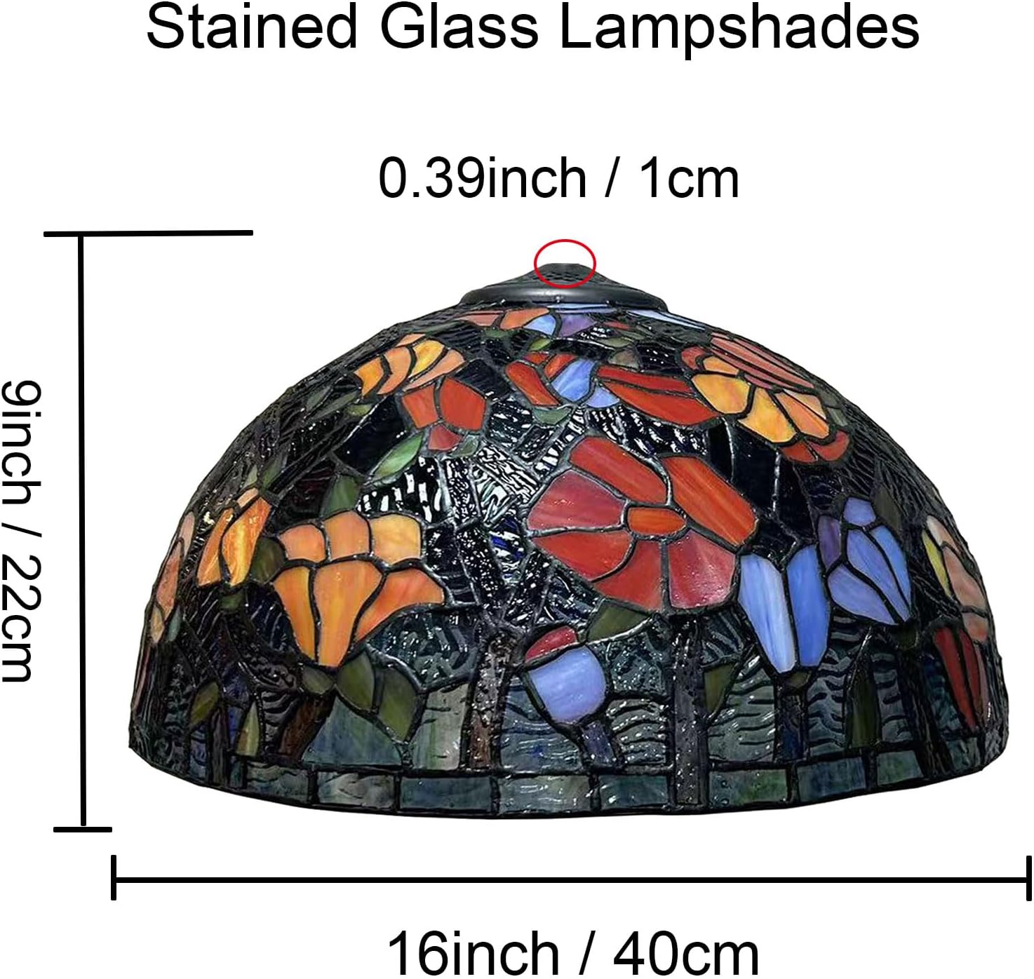Tiffany Lamp Shade Replacement Only 16X9 Inch Stained Glass Lampshades, Vintage Red Orange Blue Flower Light Cover for Table Lamp Floor Lamp Hanging Pendant lamp Ceiling Light