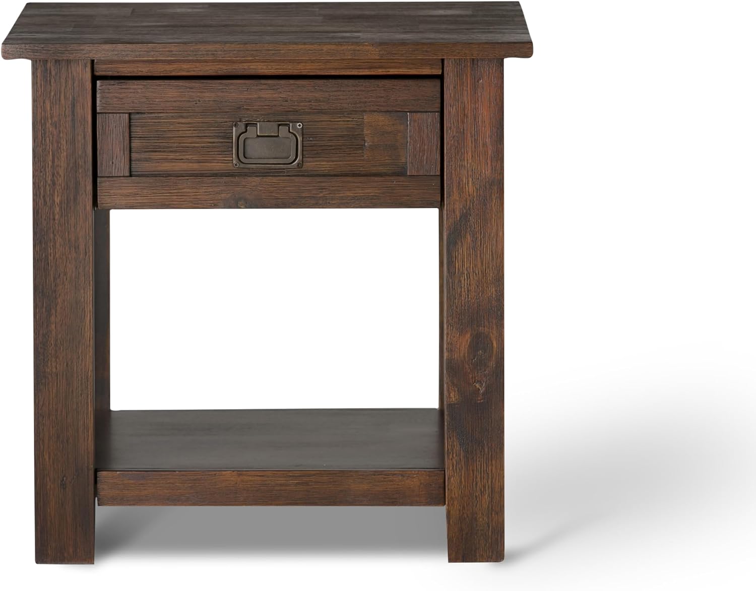 SIMPLIHOME Monroe End Table - 22 inch Wide Solid Acacia Wood Side Table in Distressed Charcoal Brown, Rustic Accent Table for Living Room or Bedroom with Drawer and Shelf