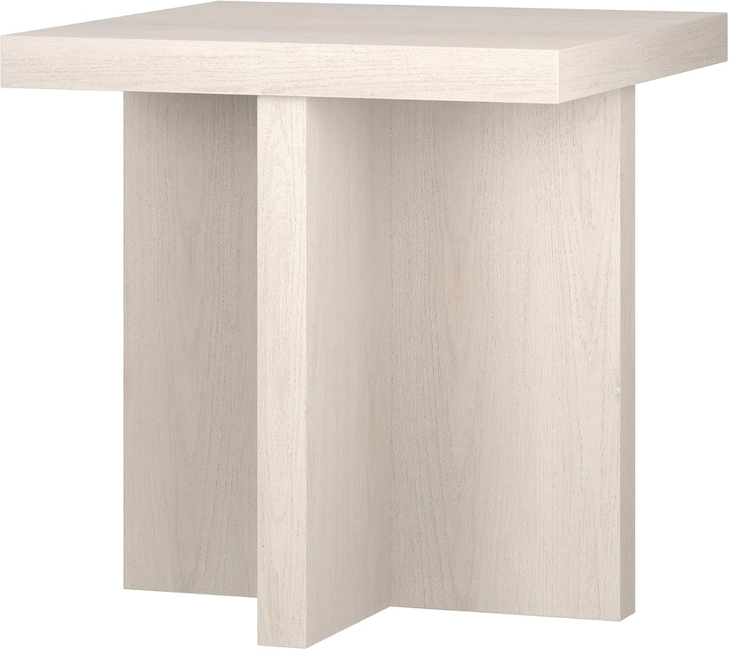 Henn&Hart 22' Scandinavian Square Wooden End Table, Side Table, Nightstand with X-Base for Living Room, Office, Family Room, or Bedroom, Beech White