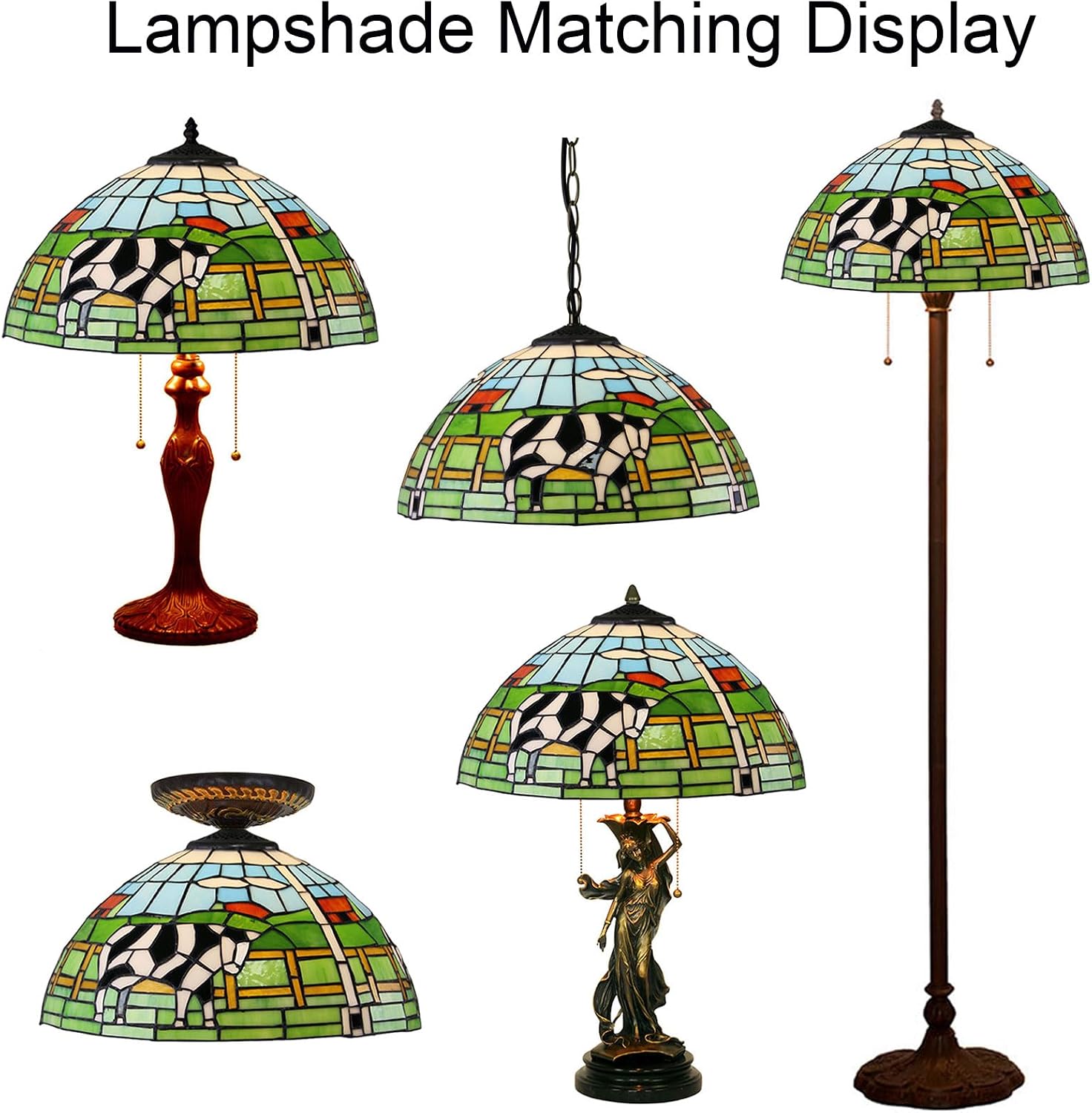 16 Inch Stained Glass Cow Lamp Shade Replacement Only Tiffany Handmade Lampshade Christmas Home Decor Blue Green Design Vintage Light Cover for Table Lamp Pendant Light Floor Lamp Ceiling