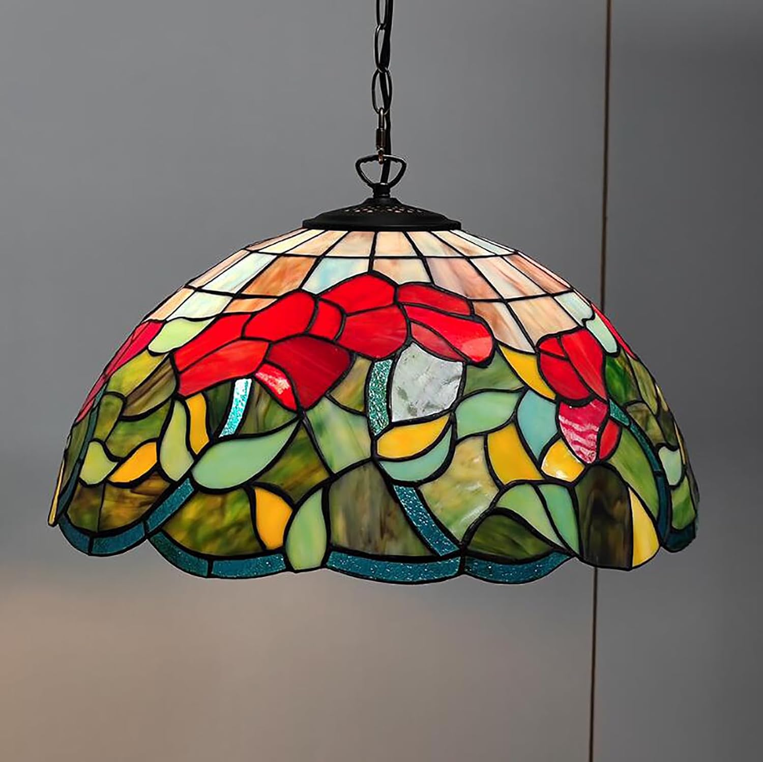 Green Leaves Lamp Shade Replacement, Red Blue Stained Glass Shade, Tiffany Style 20 Inch Lamp Shade for Table Lamps Ceiling Lamps Floor Lamp Dining Table