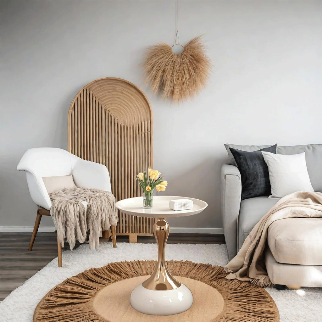 Elegant Modern Side Table - Featuring a Unique Hourglass Design, Ideal for use in Living Rooms, cafes, Dining Rooms, bedrooms, and Outdoors - a Fashionable Decoration (2, Off White)