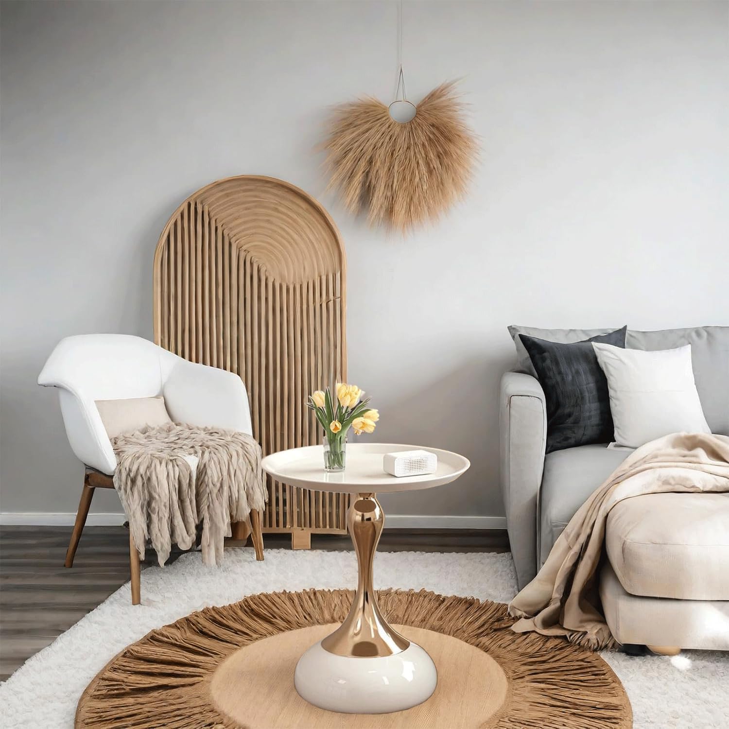 Elegant Modern Side Table - Featuring a Unique Hourglass Design, Ideal for use in Living Rooms, cafes, Dining Rooms, bedrooms, and Outdoors - a Fashionable Decoration (2, Off White)