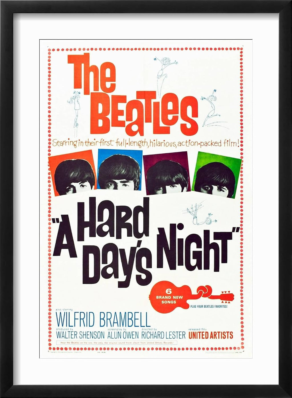 Art.com Wall Art Print A Hard Day's Night, the Beatles, 1964 on Black Frame, 17' x 23'