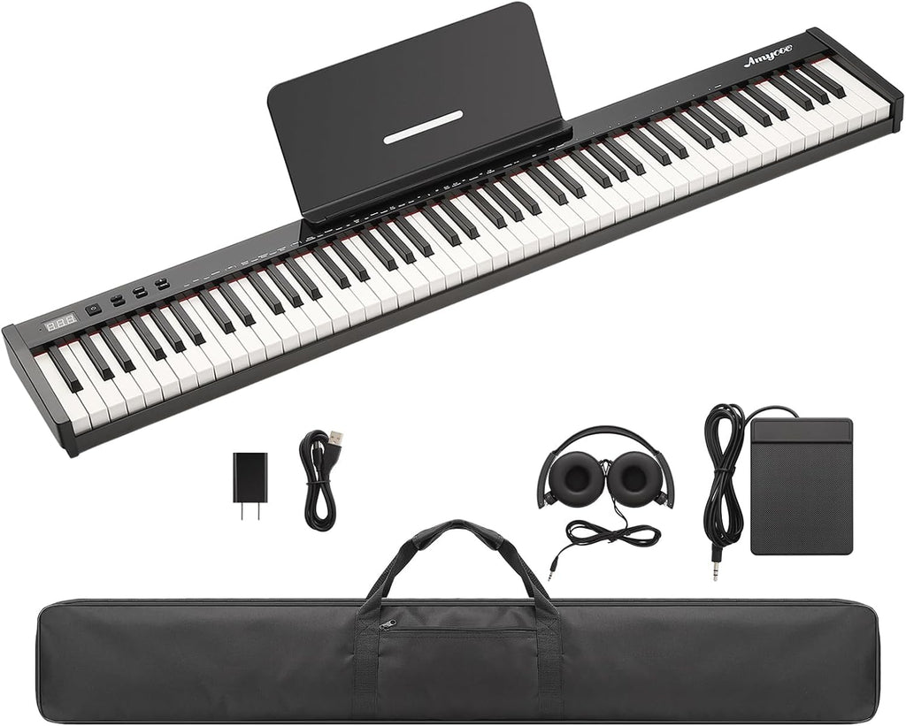 Garvee 88 Key Full-Size Semi-Weighted Electronic Keyboard Piano, Portable Design with Headphones, Sustain Pedal, Power Adapter & Travel Case - Perfect for Beginners and Adult Players