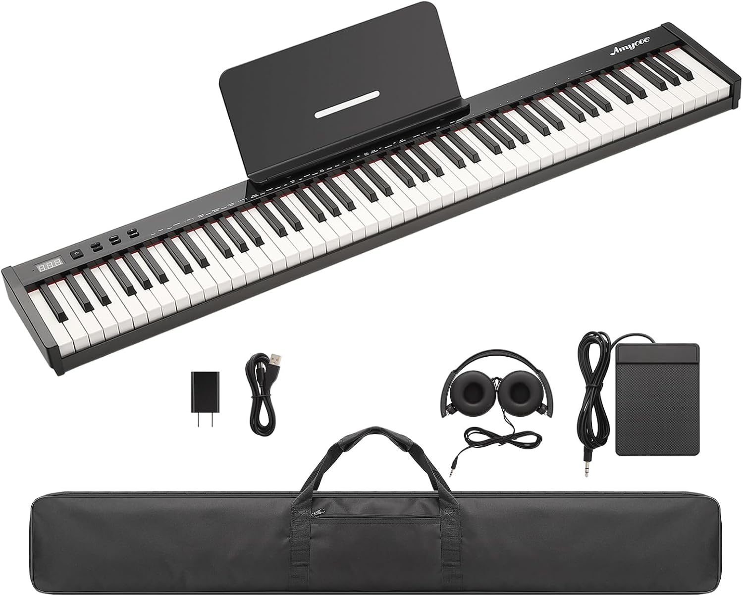 Garvee 88 Key Full-Size Semi-Weighted Electronic Keyboard Piano, Portable Design with Headphones, Sustain Pedal, Power Adapter & Travel Case - Perfect for Beginners and Adult Players