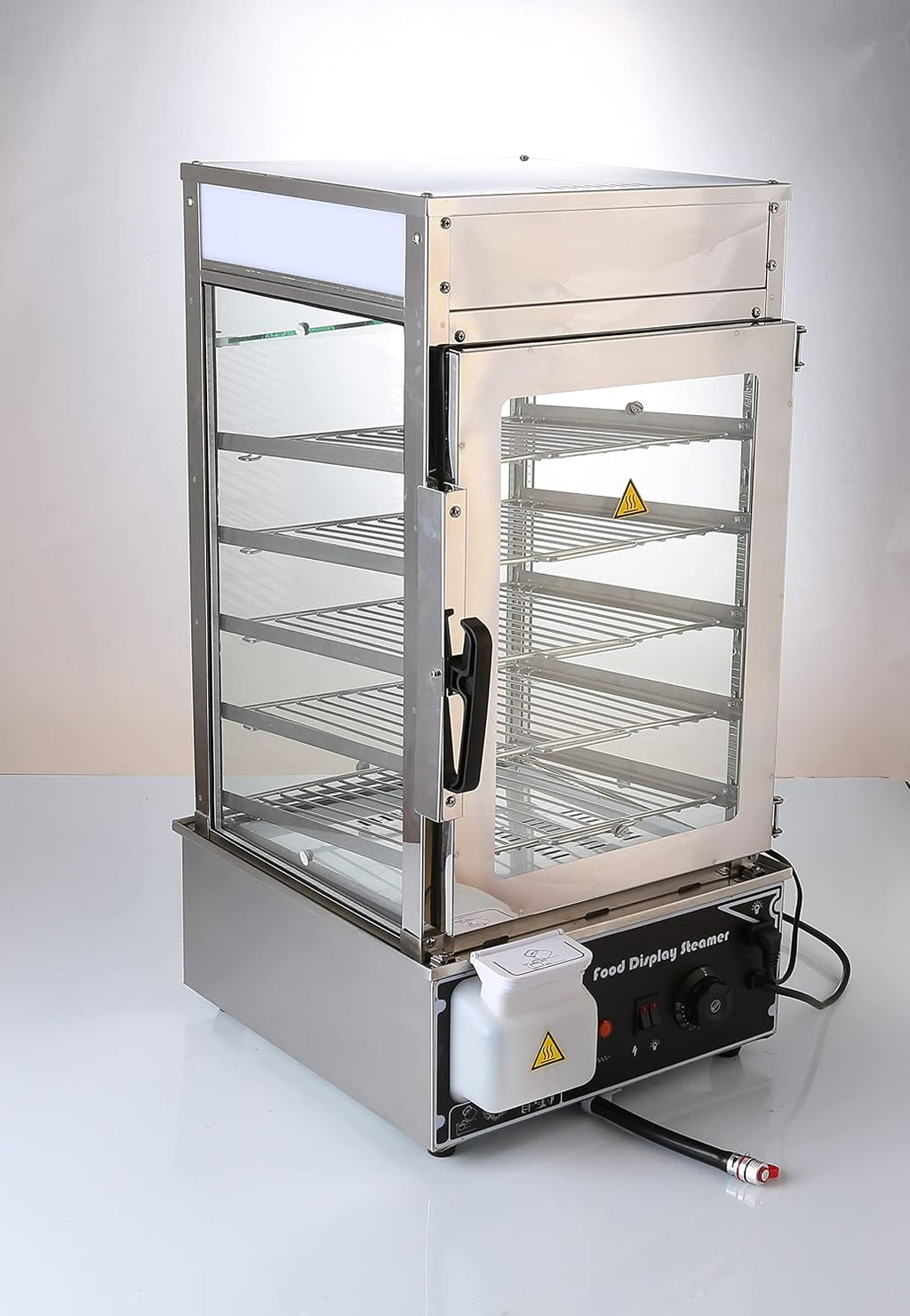 5-Tier Electric Bun Steamer, Commercial Stainless Steel Food Warmer Display with Automatic Temperature Control, for Buns, Baozi, Siomai, Corn, Buffet, Kiosk, Restaurant