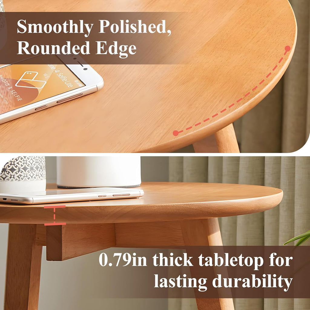 Side Table, 2-Tier Round End Tables Living Room, Mid Century Modern Side Table, Round Nightstand, Oak Accent Table, Small Round Coffee Table, 16.54' Dia.x 23.62' H(Natural)
