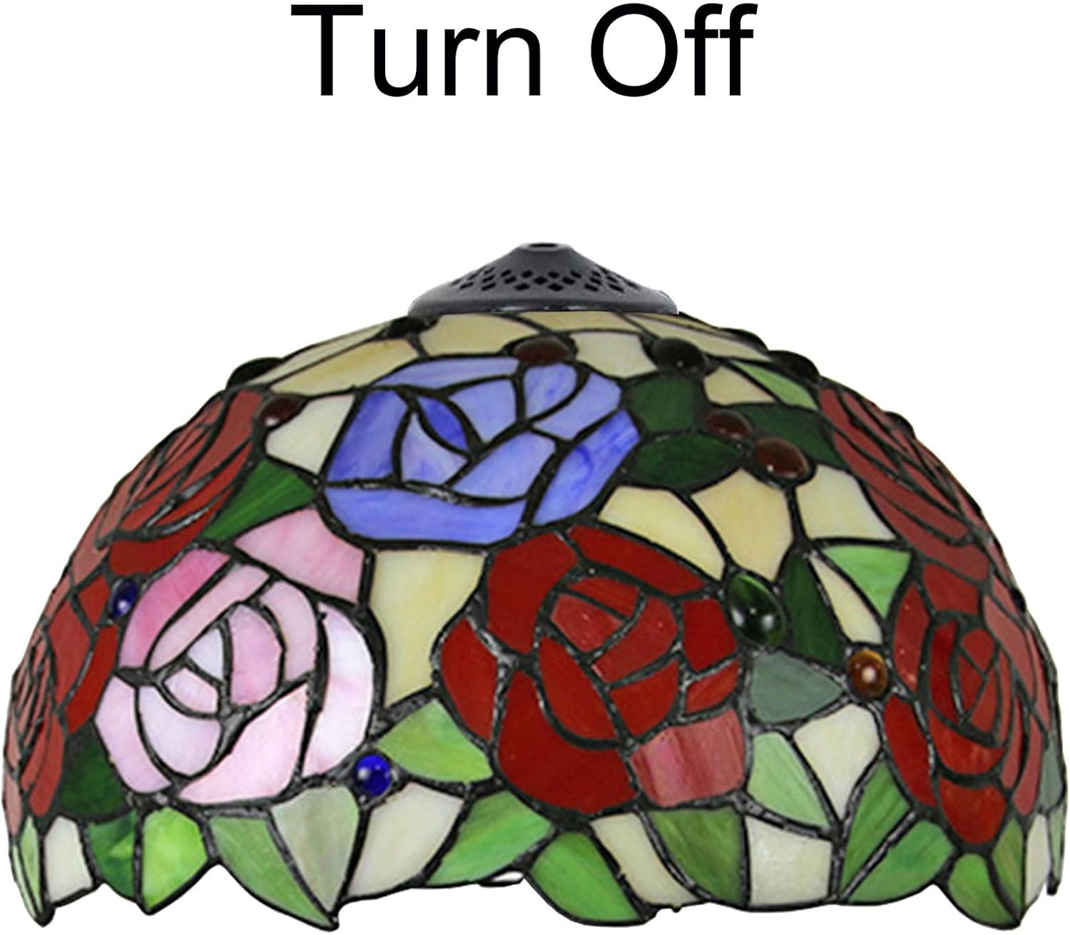 Tiffany Stained Glass Single Lampshade 12 Inch Colored Rose Table Lamp Shade Pendant Hanging Light Fixture Ceiling Lamp Replacement Shade Red Orange Blue Pink Flower Green Leaves,B1