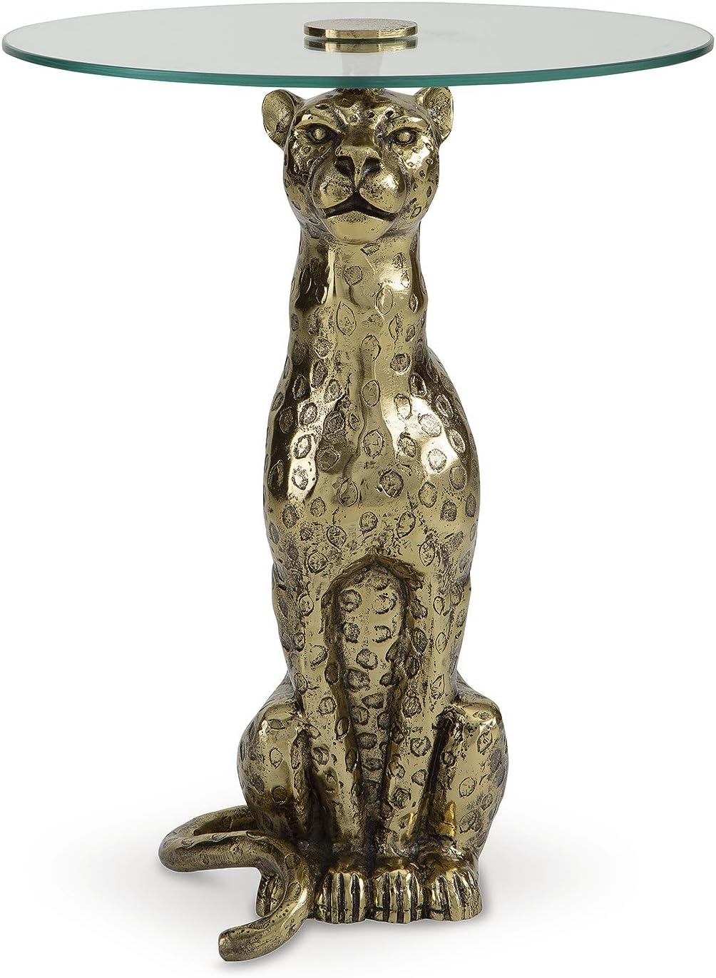 Signature Design by Ashley Vallain Industrial Glass Tabletop Accent Table with Leopard Base, Metallic & Glass
