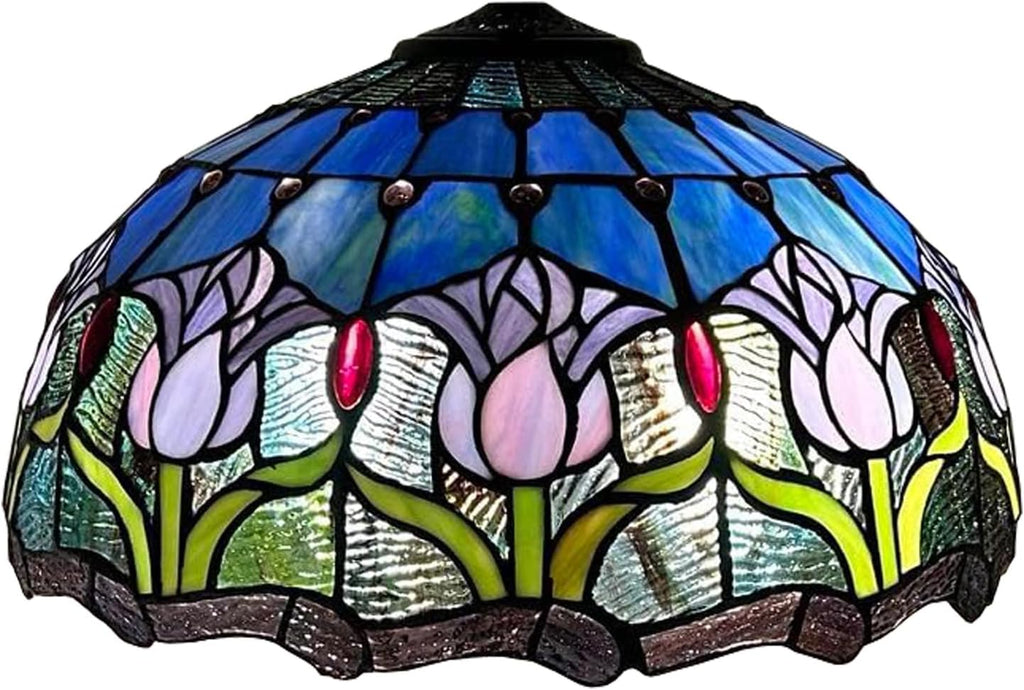 16 Inch Tulip Stained Glass Lampshades, Tiffany Replacement Lamp Shade, Only Handmade Retro Glass Shade Replacement for Table Lamp Pendant Light Floor Lamp Ceiling Fixture,Blue
