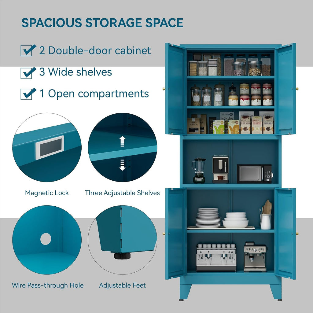 COFaR 69' Tall Modern Kitchen Pantry,Metal Storage Cabinet with Adjustable Shelves,Pantry Cabinet with 6-Tier,Freestanding Cupboard for Kitchen,Dining Room,Living Room,Bathroom,Blue