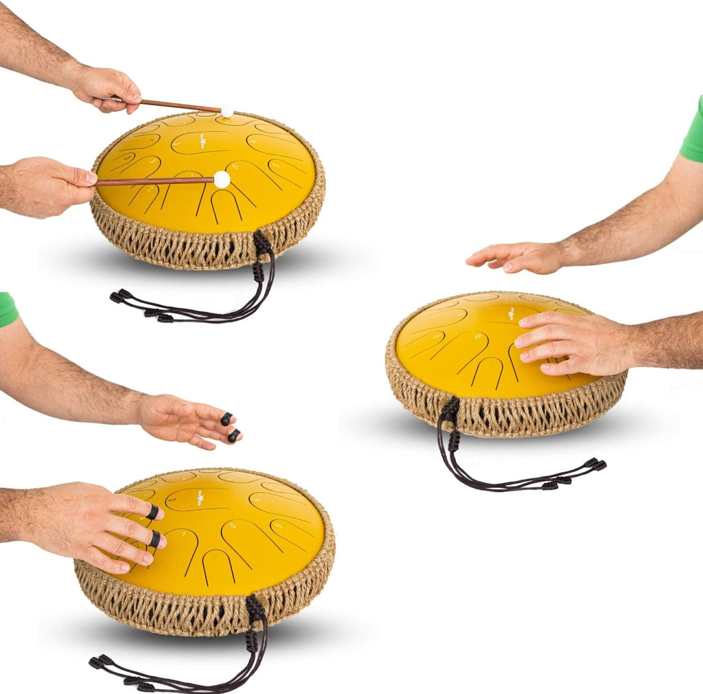 Balmy Drum Steel Tongue Drum 10 inch 11 Notes 440Hz, Handpan Drum with Music Book, Mallets, Carry Bag, Finger Picks, Rain Drum for Outdoor, Meditation Yoga Calming Instruments for Adults Kids (White)