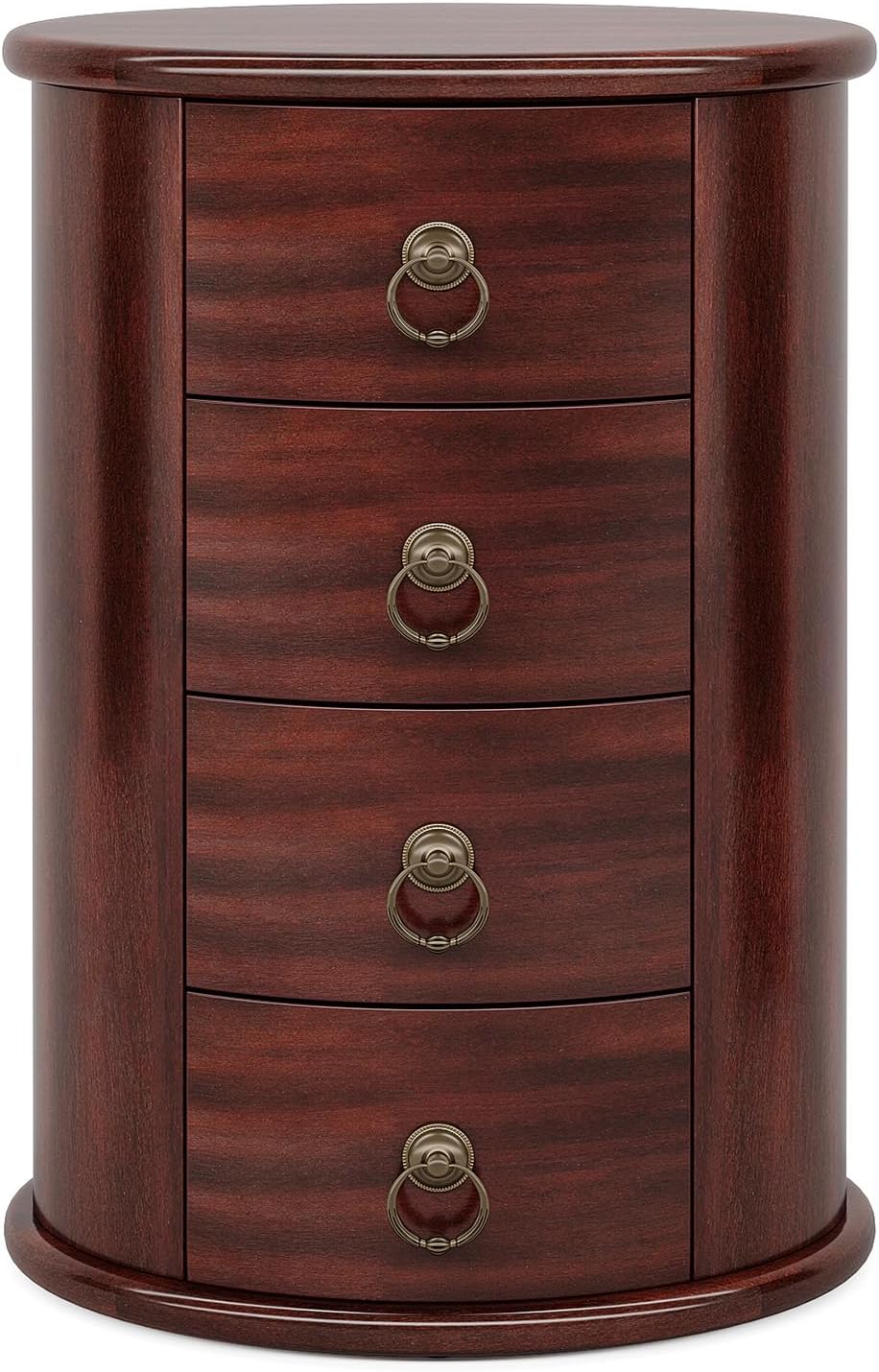 Tribesigns Solid Wood End Table, Round Side Table with 4 Drawers, Vintage Bedside Table Nightstand for Small Spaces, Living Room, Bedroom, No Assembly Required (1, Cherry Brown)