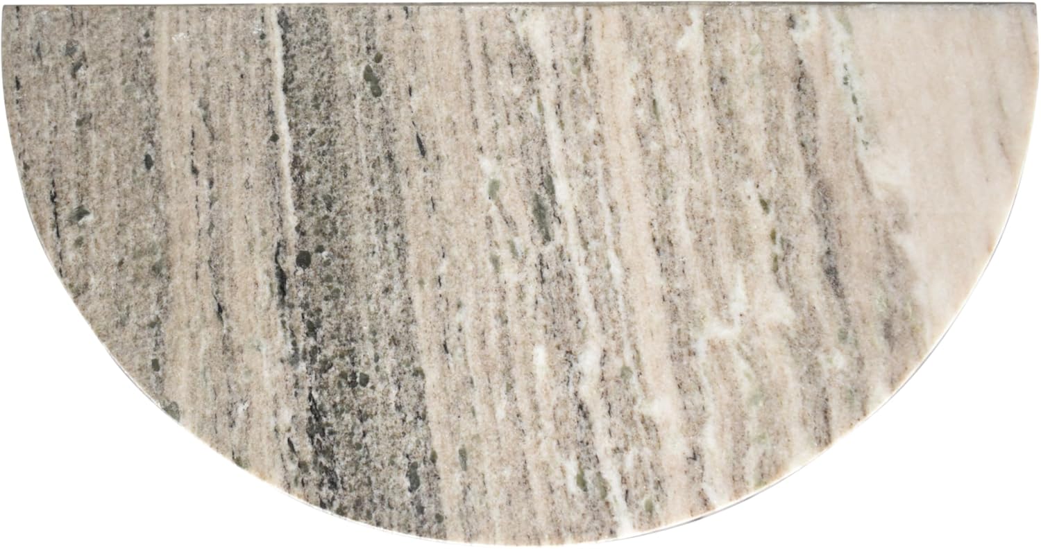JONATHAN Y MTB1109B Patrice 20' Art Deco Minimalist Natural Marble Handmade Demilune Side Table, Side Table for Living Room, Bedroom, Bathroom, Gray/Beige