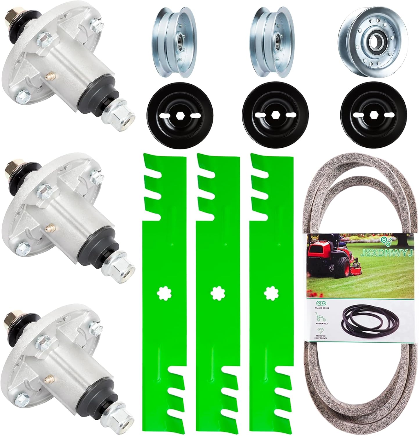 48 Inch Mower Deck Rebuild Kit - Fits John Deere 155C 145 LA100 LA115 LA130 LA140 LA145, Spindles (GY20454 GY21098)+ Blades (GY20852)+ Idler Pulley (GY22082 GY20067 M155979) + Belt (GX20571)