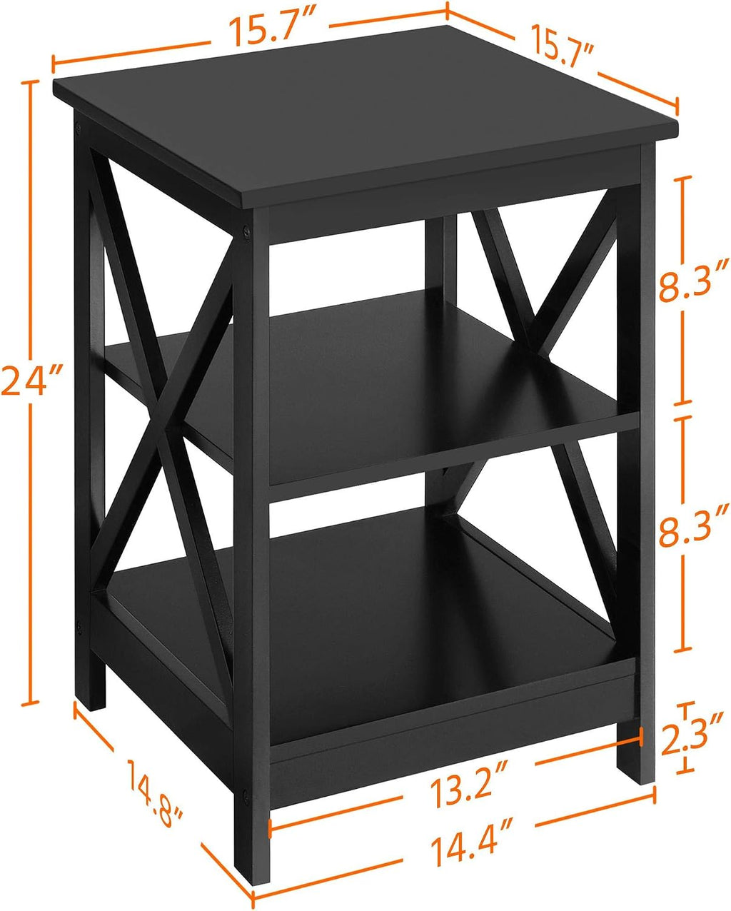 Yaheetech Wood Living Room 3-Piece Table Sets - Includes X-Design Coffee Table & Two 3-Tier End Side Tables, Easy Assembly Home Accent Furniture, Black