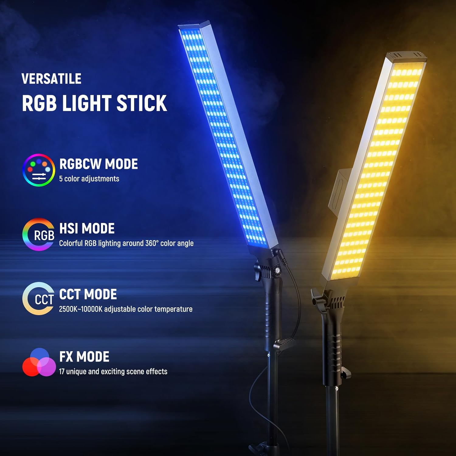 NEEWER Photography RGB Light Stick Kit, 2 Pack LED Video Tube Lights w/Stands, Diffusers, 3250Lux Dimmable Light Wand 2500-10000K CRI95+/TLCI97+ APP/2.4G/Panel Control for Live/Videos/Vlog, BH20C