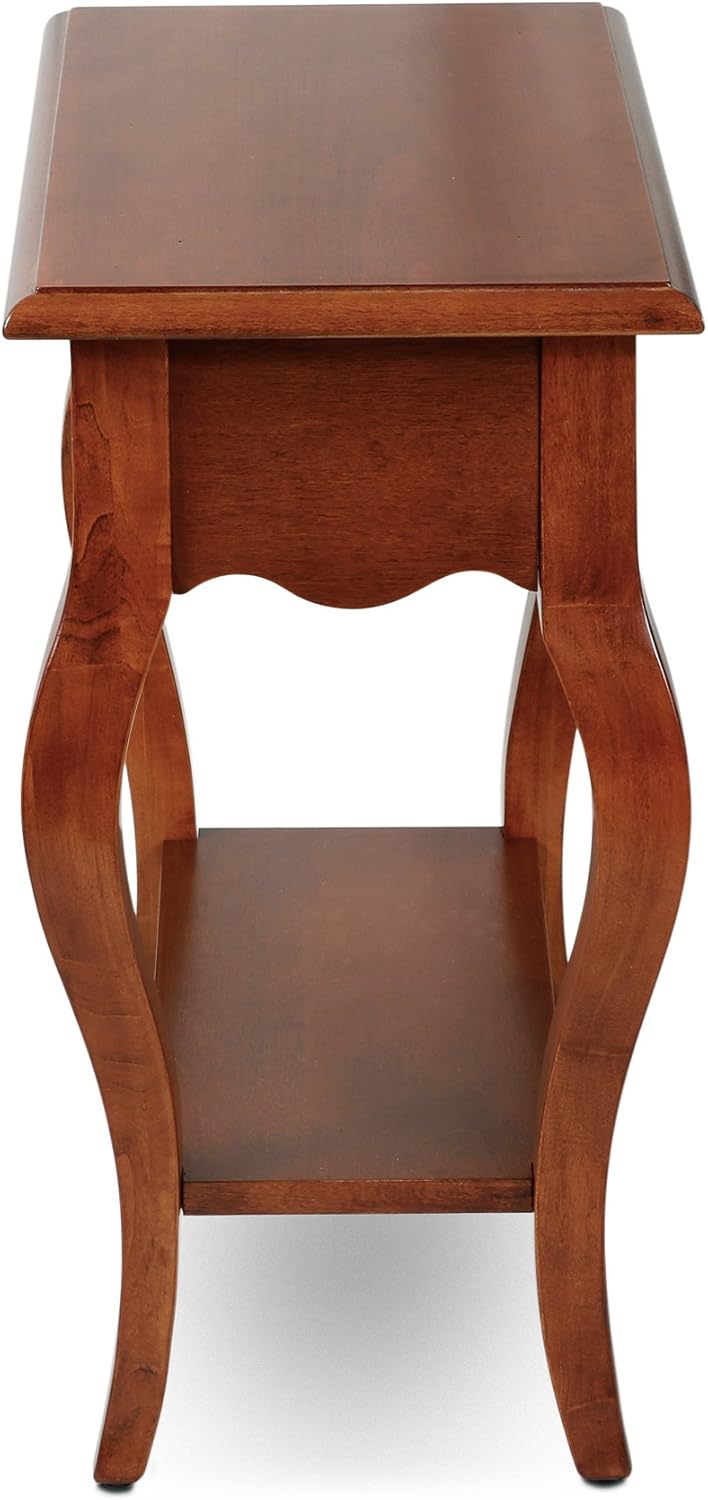 Leick Home 9018-BR One Drawer French Cabriole Leg Side Table with Shelf, Brown Cherry