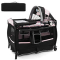 HONEY JOY Pack and Play, 4 in 1 Portable Baby Crib Playpen w/Bassinet, Changing Table, Canopy, Mattress, Music Box, Storage Bag, Foldable Pack and Play for Infant Boys Girls