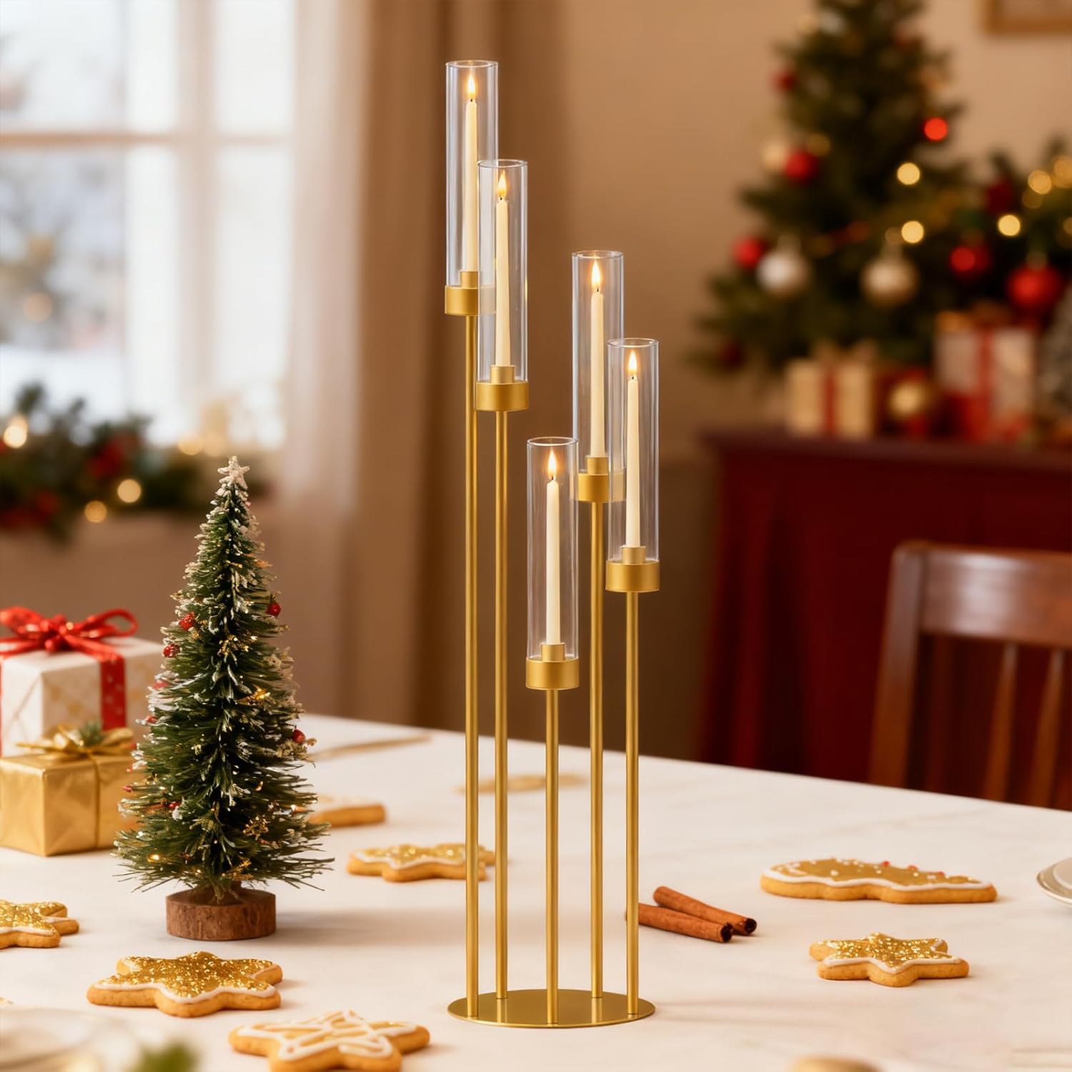 35in 10 Set Gold Candelabra Candle Centerpieces for Tables Candlesticks Holder Wedding Centerpieces Table Decorations Fit 0.9' LED Candle