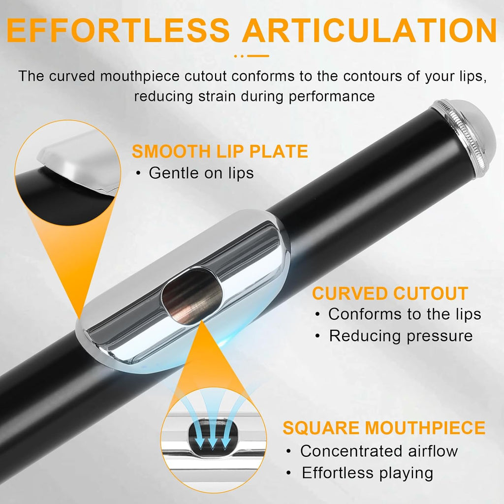 Kmise Closed Hole C Flute, Responsive Flute Instrument, Premium and Durable Flutes with Gig Bag, Collapsible Stand, Beginner's Guide, Cleaning Kit - Effortless for Beginners, Students (Matte Black)
