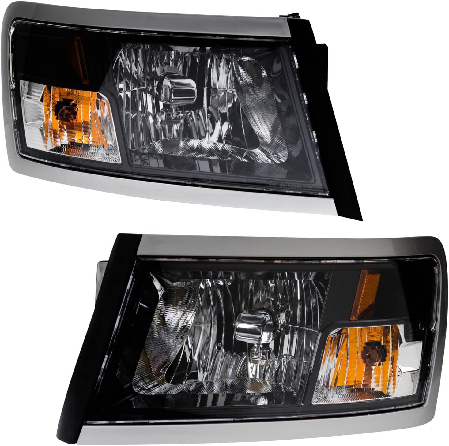 TRQ Driver and Passenger Side Headlight Assembly Set Compatible with 08-10 Dodge Dakota Black Bezel 11 Ram Dakota Black Bezel