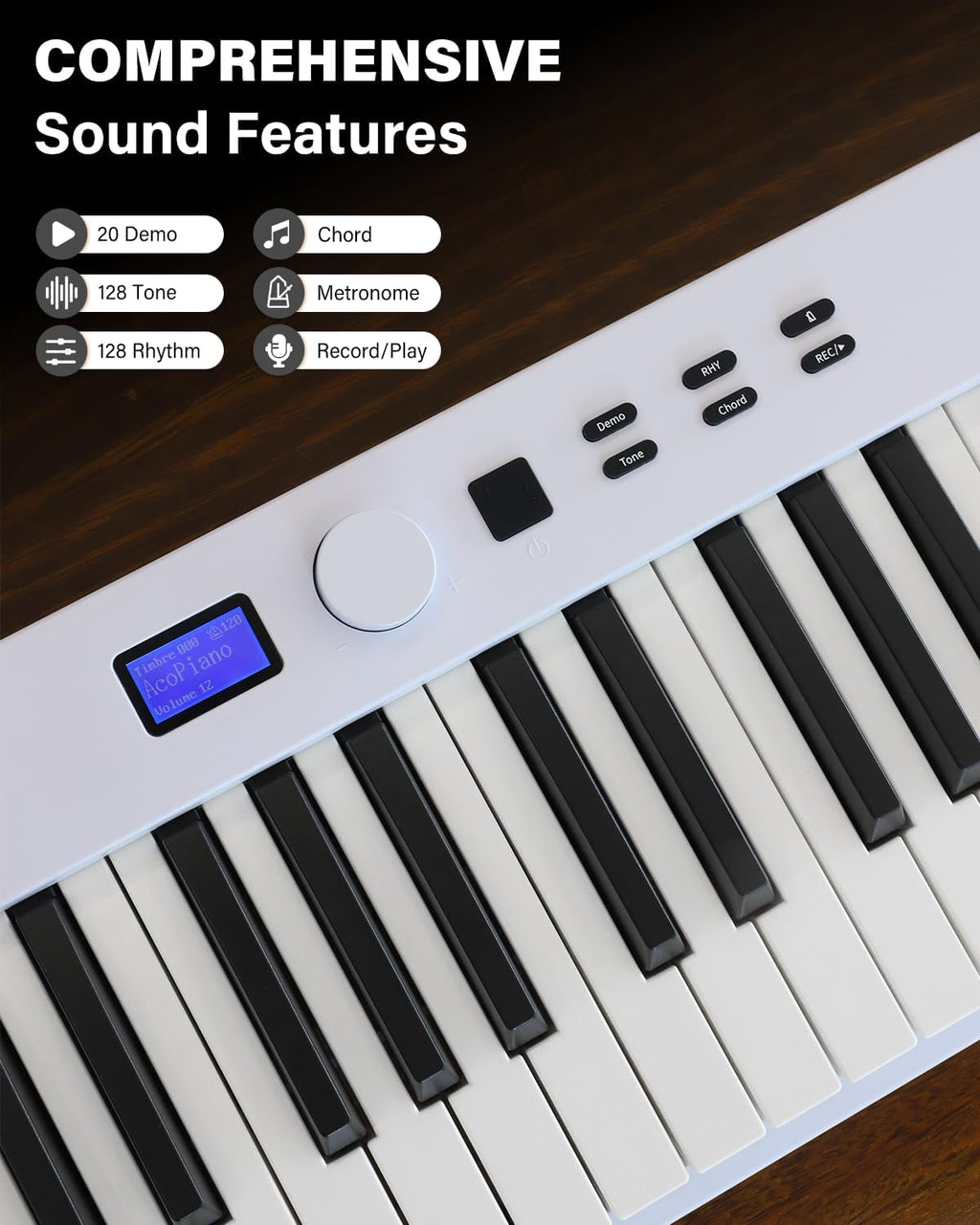 AiJoy 88-Key Piano Keyboard with Semi-Weighted Keys Portable Folding Piano, 128 Tones, Speakers, USB-MIDI, Carry-Bag, Sustain Pedal, Stand Electric Keyboard Piano for Beginners, White