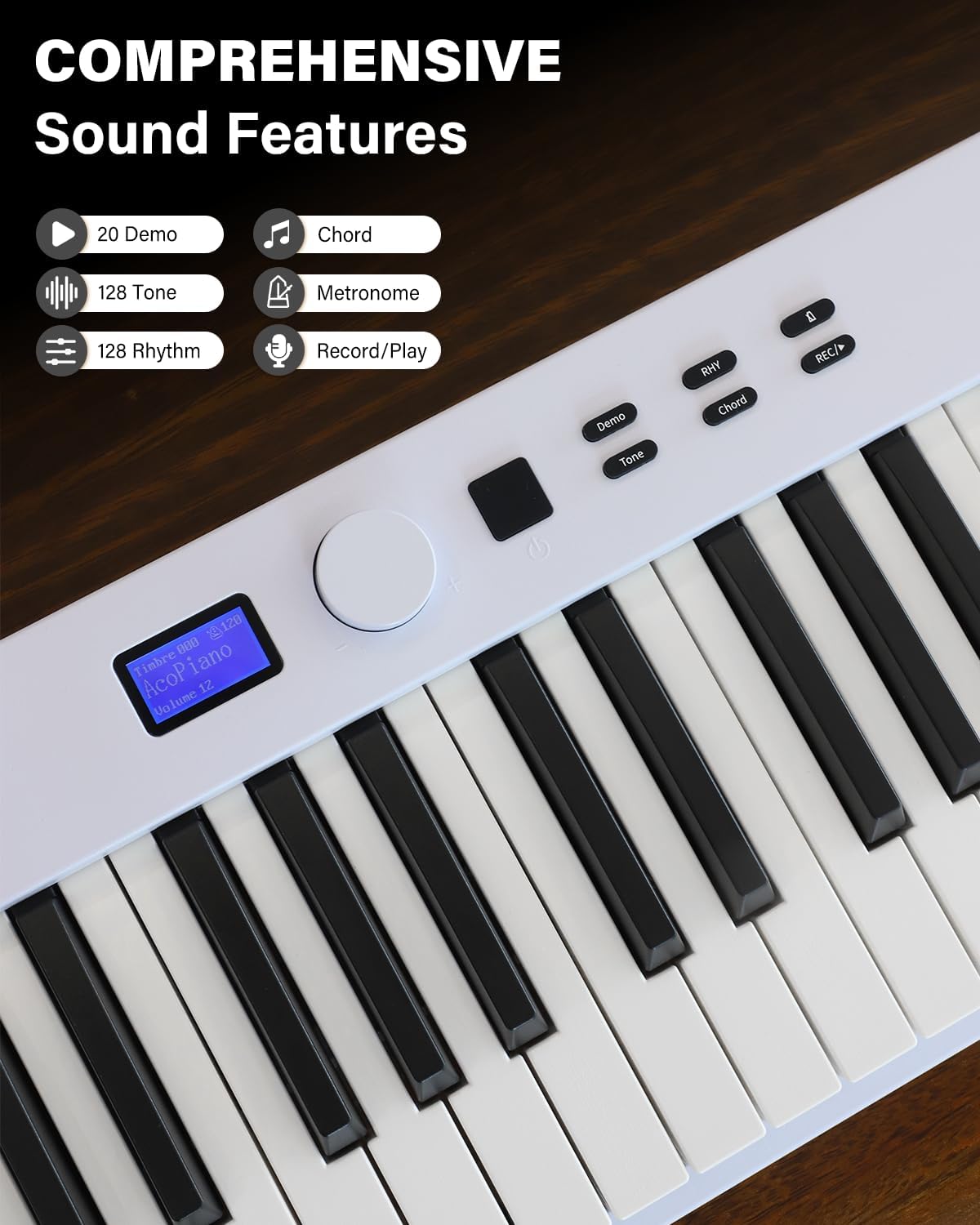 AiJoy 88-Key Piano Keyboard with Semi-Weighted Keys Portable Folding Piano, 128 Tones, Speakers, USB-MIDI, Carry-Bag, Sustain Pedal, Stand Electric Keyboard Piano for Beginners, White