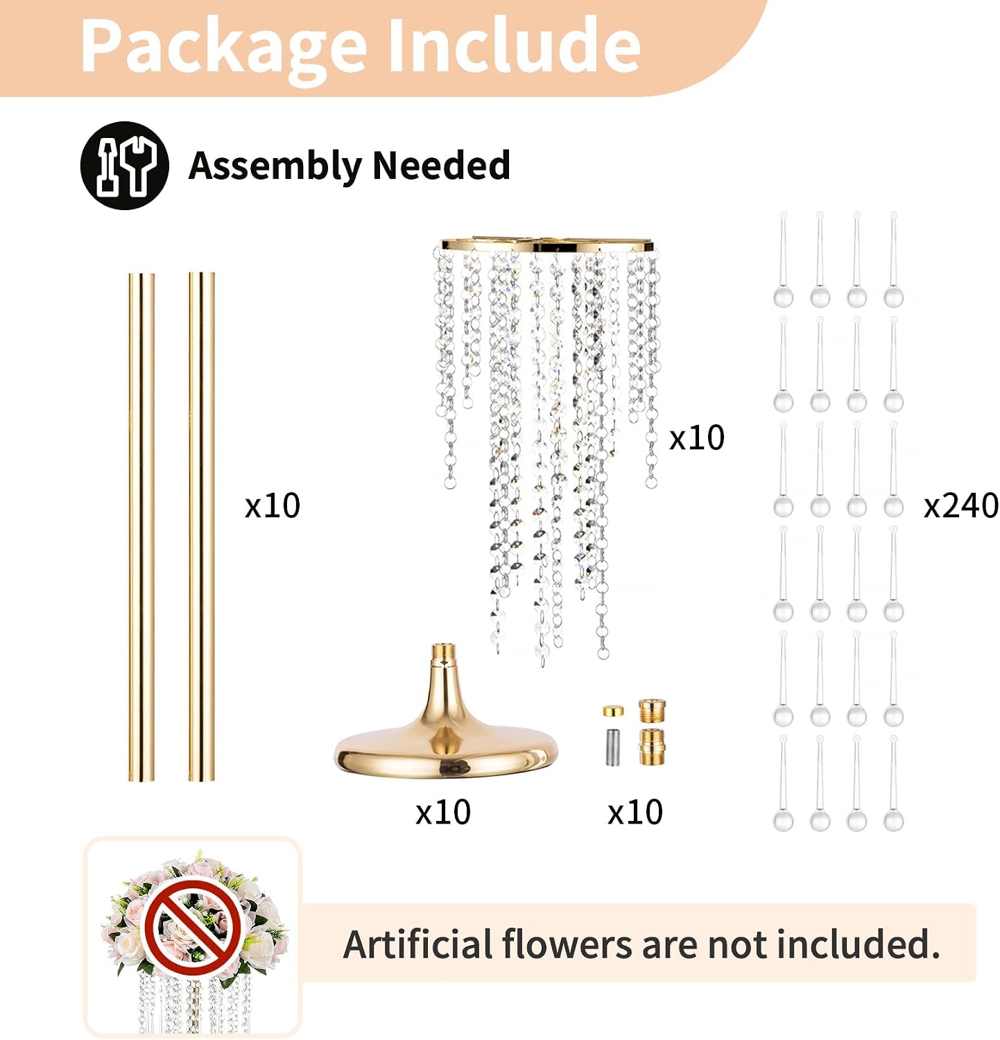 NUPTIO Gold Vases for Centerpieces Wedding - 10 Pcs 21.7in Tall Vase Centerpieces for Tables - Chandelier Flower Stand Bulk