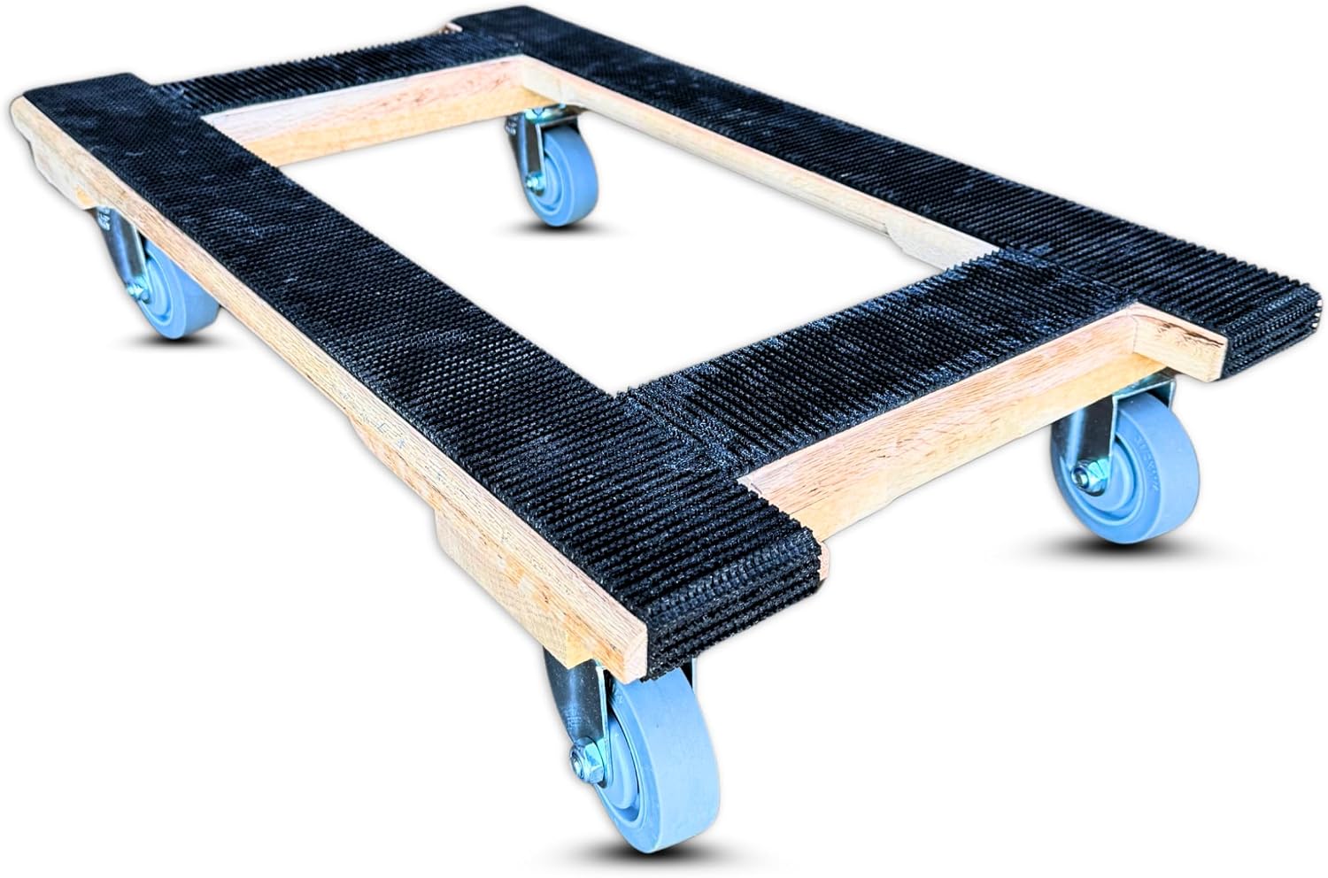 CasterHQ 18'x30' Heavy-Duty H-Frame Dolly – 1000 lbs Capacity – Made in USA – Non-Marking 4' Swivel Wheels – Durable Oak Design with Rubber Tread for Secure Furniture Moving